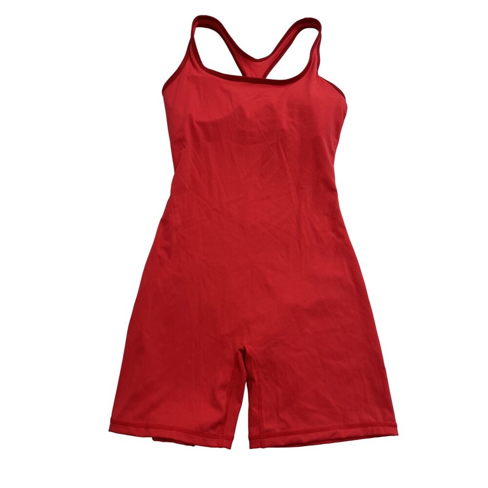 Adanola Ultimate Racer Back Piping Romper in Apple Red